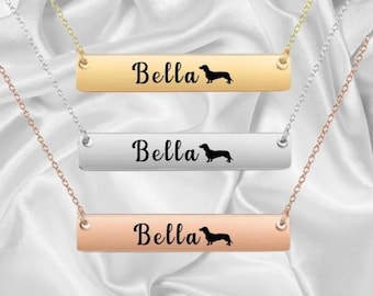 Dachshund Necklace, Dachshund Gift, Custom Engraved Dog Bar Necklace, Memorial Keepsake for Dog Mom, Dog Lover Gift, Pet Name Necklace