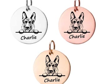 German Shepherd Charm ,Personalized Stainless Steel Custom Name Engraved  Dog Pendant, Memorial Keepsake for Dog Mom, Dog Lover Gifts