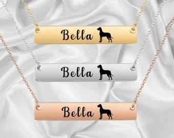 Great Dane Necklace, Great Dane Gift, Custom Engraved Dog Bar Necklace, Memorial Keepsake for Dog Mom, Dog Lover Gift, Pet Name Necklace