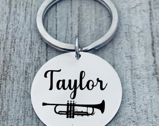 Personalized Musical Instrument Keychain, Pick Instrument, Name Engraved, Music Gift, Musician, Band Gift Marching Band, Trumpet, Flute Drum