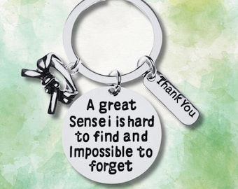 Martial Arts Sensei Keychain, Instructor Thank You Belt Charm, Martial Arts Jewelry, Sensei Gift, MMA, Judo, Tae Kwon Do, Jui Jitsu Gift