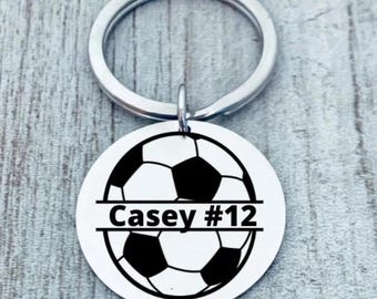Personalized Engraved Soccer Keychain, Custom Soccer Player Jewelry, Stainless Steel Girls and Boys  Soccer Charm Key Chain, Soccer Gift