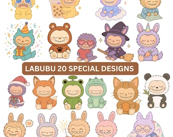 Labubu SVG Bundle: Kawaii Cartoon Characters, Animal Costumes (Digital Download)