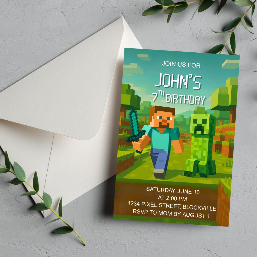 Minecraft Birthday Invitation, Gamer Party Invite (digital Download) - Etsy