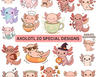 Kawaii Axolotl SVG Bundle: Lächelnde Amphibie Clipart (Digitaler Download
