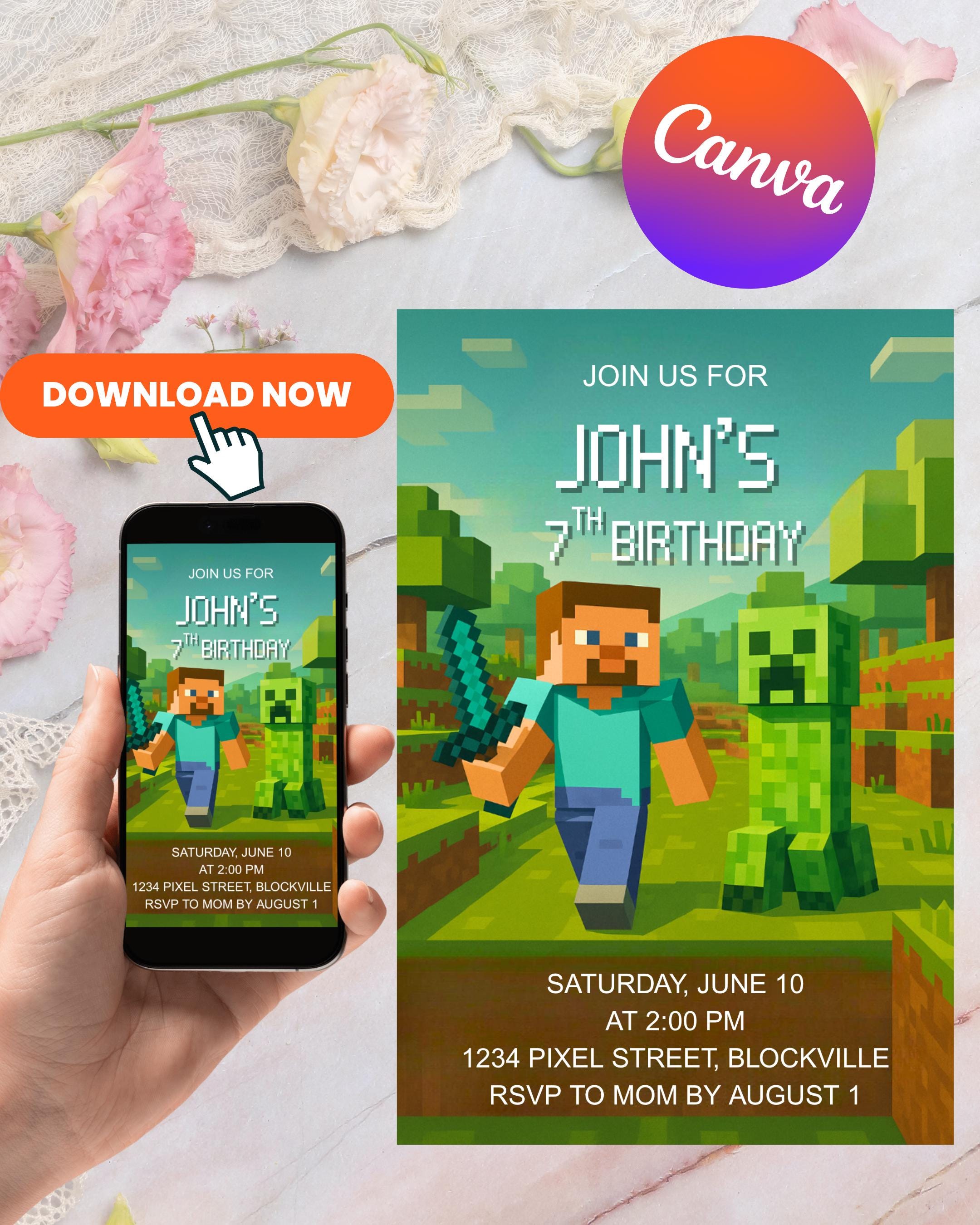 Minecraft Birthday Invitation, Gamer Party Invite (digital Download) - Etsy