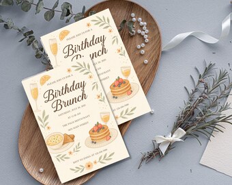 Bewerkbare verjaardagsuitnodiging brunch: elegant mimosa-ontwerp (digitale uitnodiging)