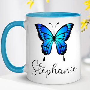 Butterfly Coffee Mug, Blue Butterfly Mug, Gifts for Women, Personalized Butterfly Coffee Cup, Butterflies Gift, Blue Morpho