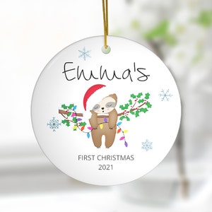 Personalized Sloth Ornament, Baby First Christmas Bauble, Christmas Gift, Girlfriend Gift, Couples Gift