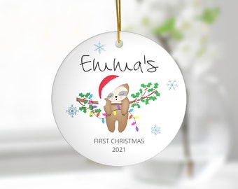 Personalized Sloth Ornament, Baby First Christmas Bauble, Christmas Gift, Girlfriend Gift, Couples Gift