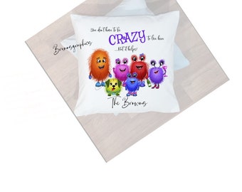 Personalised Monster Family cushion kids adults children pets cushion cover gift/gifts/birthday present Christmas Decor kids room bedroom