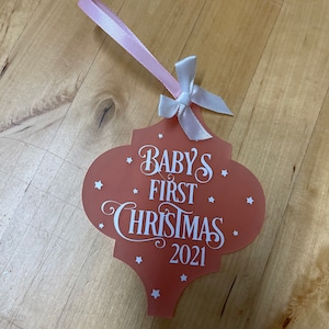 Baby’s first Christmas 2021 bauble Arabesque Xmas tree Decoration Acrylic,stocking filler,gift/gifts frosted
