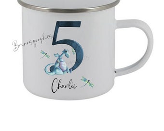 Personalised Enamel Mug with the beautiful Dragon design birthday gift