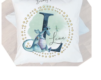 Personalised Dragon initial Cushion with firefly/Pillow kids bedroom perfect gift birthday, Christmas, Decor, bedroom, holiday