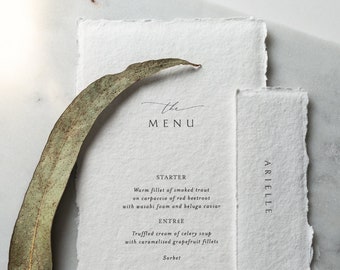 EXEMPLE de carte de menu « COMO » - carte de menu de mariage avec carte de place, menu du dîner, carte de menu alimentaire, dîner, menu du dîner de mariage, papier coton