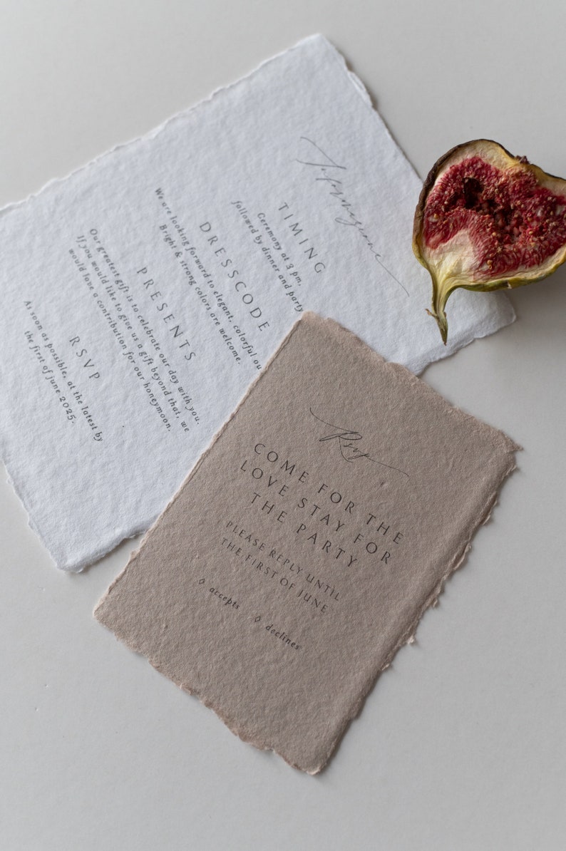 Muster COMO Hochzeitseinladung Einladungskarte zur Hochzeit, Baumwollpapier, Einladungsset Hochzeit, handgemachtes Papier, Save the Date Bild 3