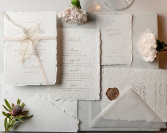 Patrón "VILLA" tarjeta de invitación de boda, papel de algodón, set de invitación de boda, tarjeta de invitación de boda, sello de cera, elegante