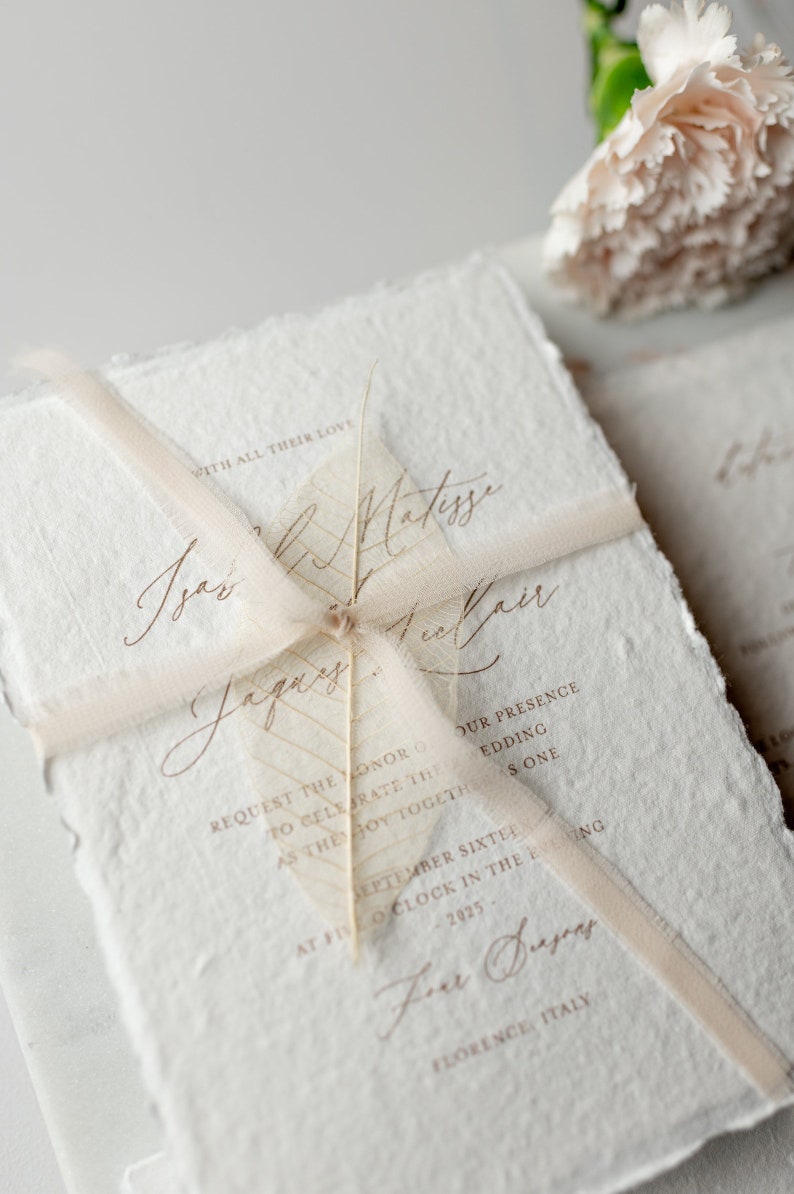 Muster VILLA Einladungskarte zur Hochzeit, Baumwollpapier, Hochzeit Einladung Set, Hochzeit Einladungskarte, Wachssiegel, elegant Bild 4