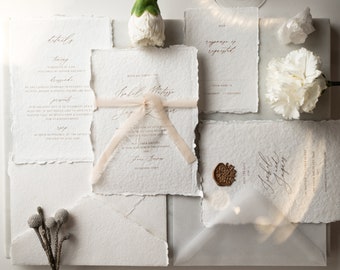 MUSTER Einladungskarte zur Hochzeit "VILLA" Baumwollpapier, Hochzeit Einladung Set, Hochzeitseinladungskarte, Büttenpapier, Save the Date