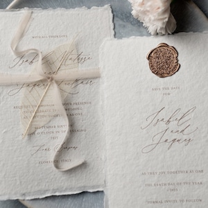 Sample VILLA wedding invitation for wedding cards, handmade paper, wedding stationery, cotton paper, invitation and rsvp, wax seal, classy image 3