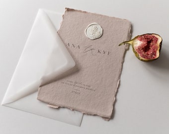 SAMPLE wedding invitation "ACRE" - wedding cards, handmade paper, wedding stationery, deckle edge, cotton paper, stationery, wax seal