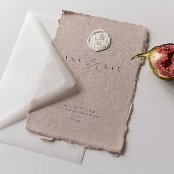 SAMPLE wedding invitation "ACRE" - wedding cards, handmade paper, wedding stationery, deckle edge, cotton paper, stationery, wax seal