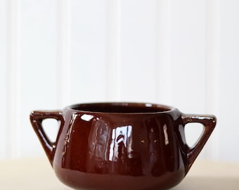 Brown Pottery Crock Sugar Pot