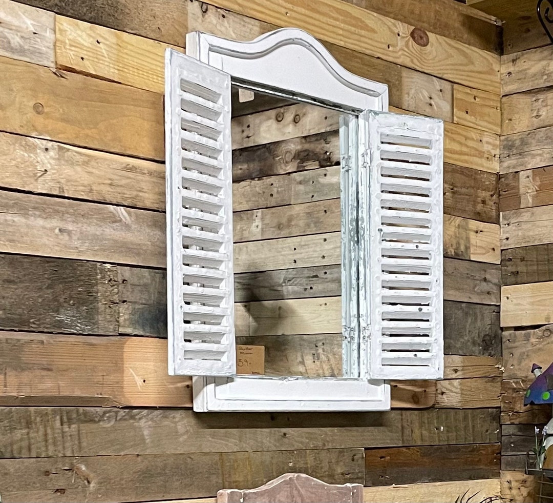 SALE White Wood Shutter Mirror Window Shutter Mirror Garden Etsy UK