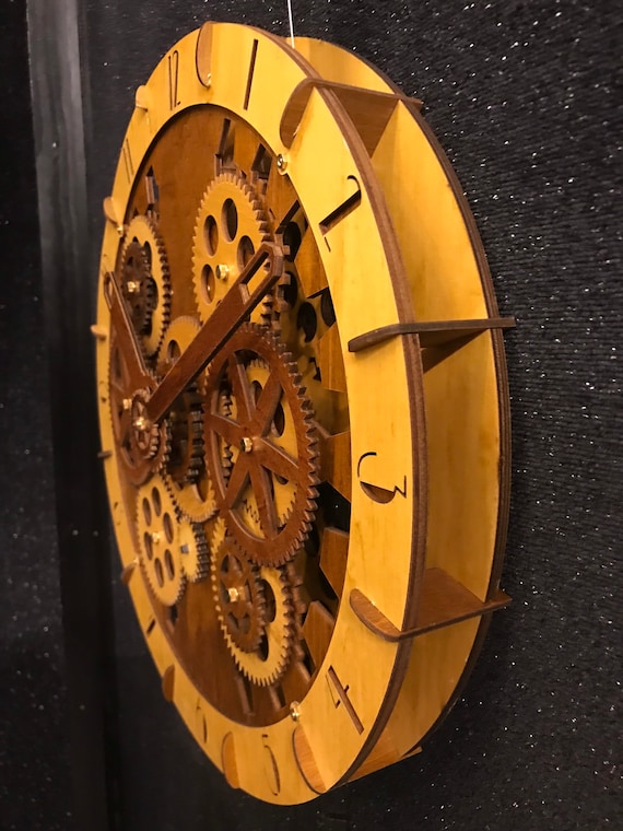 Mechanical Wooden Wall Clock Moving Gears Clock Wall Art Etsy