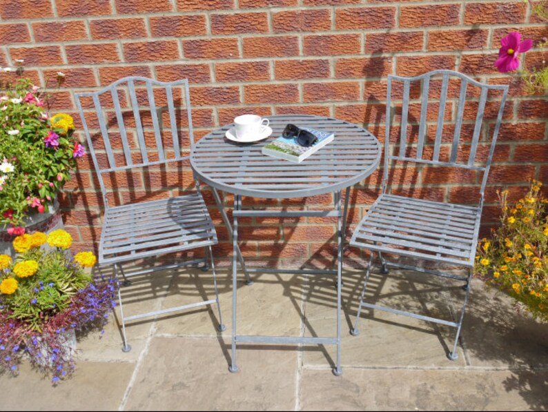 Bistro Set Grey Patio Set Garden Outdoor Bistro Table 2 Chairs Etsy UK