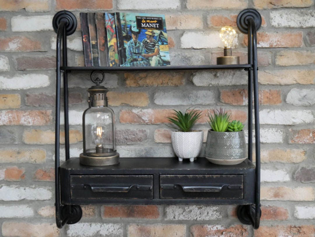 Retro Industrial Wall Shelving Unit With Draws - Etsy UK