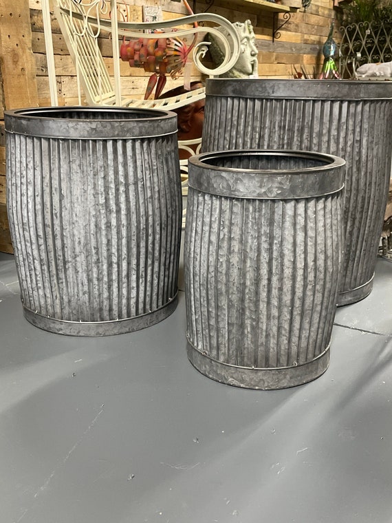 Set of 3 Large Galvanised Planter Tubs Garden Patio Outdoor Etsy UK