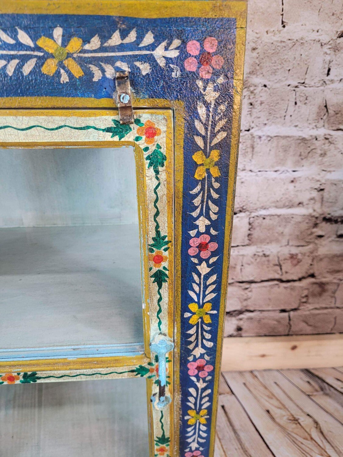 Display Hand Painted Mango Wood Glass Storage Unit Etsy UK