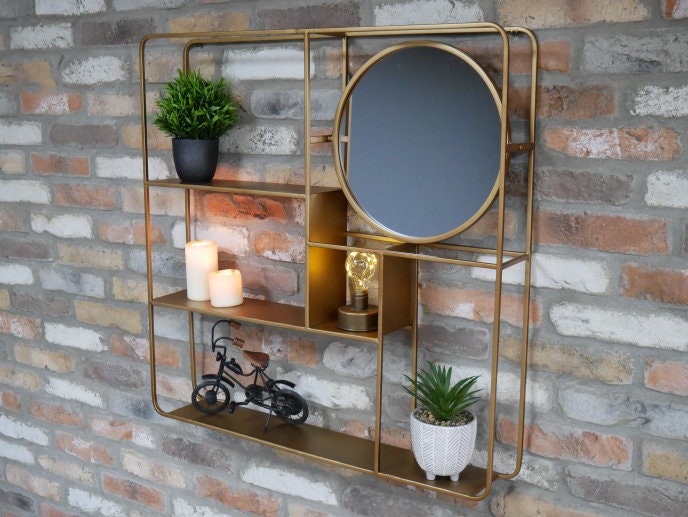 Antique gold wall unit with mirror Gold shelving unit LL6733 Etsy