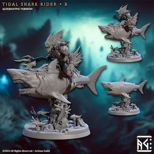 Tidal Shark Rider - Pose B - Mirmidons of the Death-Tide - 32mm Scale - Unpainted Miniature for DnD, Pathfinder, Tabletop RPGs
