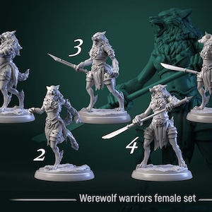 Female Werewolf Warriors - 6 Poses - 32mm Scale - Unpainted Miniature for DnD, Pathfinder, Tabletop RPGs  - White Werewolf Tavern