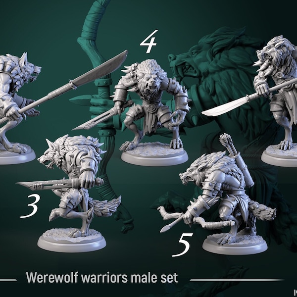 Male Werewolf Warriors - 6 Poses - Unpainted Miniatures