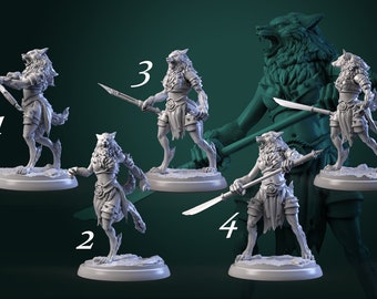 Female Werewolf Warriors - 6 Poses - 32mm Scale - Unpainted Miniature for DnD, Pathfinder, Tabletop RPGs  - White Werewolf Tavern