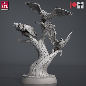 Hell Crows, Pose B - 32mm Scale - Unpainted Miniature for DnD, Pathfinder, Tabletop RPGs - STL Miniatures