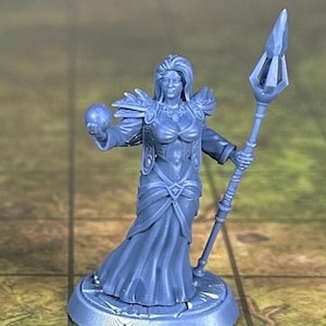 Female Mage with Staff -  32mm Scale - Unpainted Miniature for DnD, Pathfinder, Tabletop RPGs - My3dPrintForge
