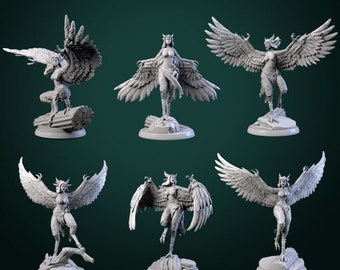 Harpies - 28mm, 32mm Scale - Unpainted Miniature for DnD, Pathfinder, Tabletop RPGs - White Werewolf Tavern