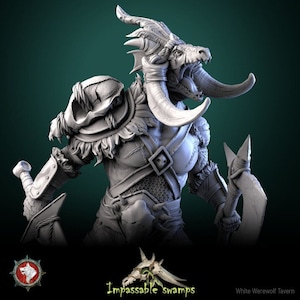 Lizardfolk Warlord - 32mm, 75mm Scale - Unpainted Miniature