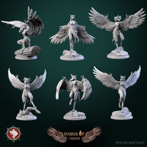 Harpies - 28mm, 32mm Scale - Unpainted Miniature for DnD, Pathfinder, Tabletop RPGs - White Werewolf Tavern