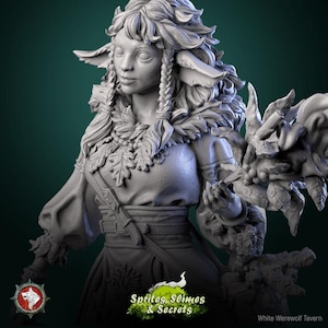 Female Firbolg Druid, Shael - 32mm, 75mm Scale - Unpainted Miniature for DnD, Pathfinder, Tabletop RPGs - White Werewolf Tavern