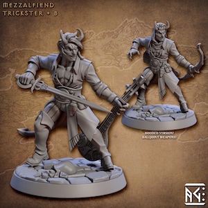 Tiefling Fighter, Tiefling Bard, Mezzalfiend Trickster, Pose B - Unpainted Miniature