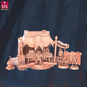 Textile Stall Set, Clothing Merchant - Townsfolk NPCs - Unpainted Miniature