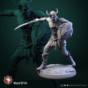 Wood Elf Fighter with Sword & Shield - 32mm Scale - Unpainted Miniature for DnD, Pathfinder, Tabletop RPGs - White Werewolf Tavern