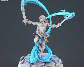 Water Genasi Fighter - schaal van 32 mm - ongeverfd miniatuur