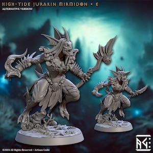 High Tide Jurakin - Pose E - Mirmidons of the Death-Tide - 32mm Scale - Unpainted Miniature for DnD, Pathfinder, Tabletop RPGs