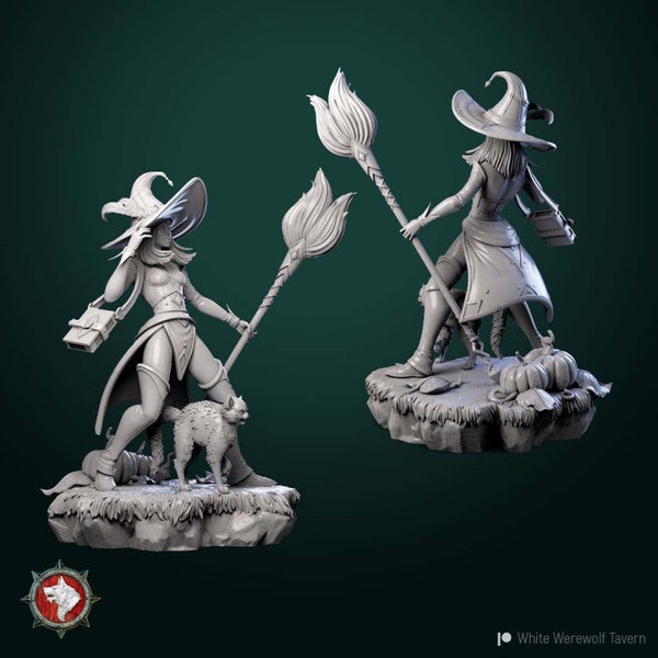Witch with Cat - Unpainted Miniature